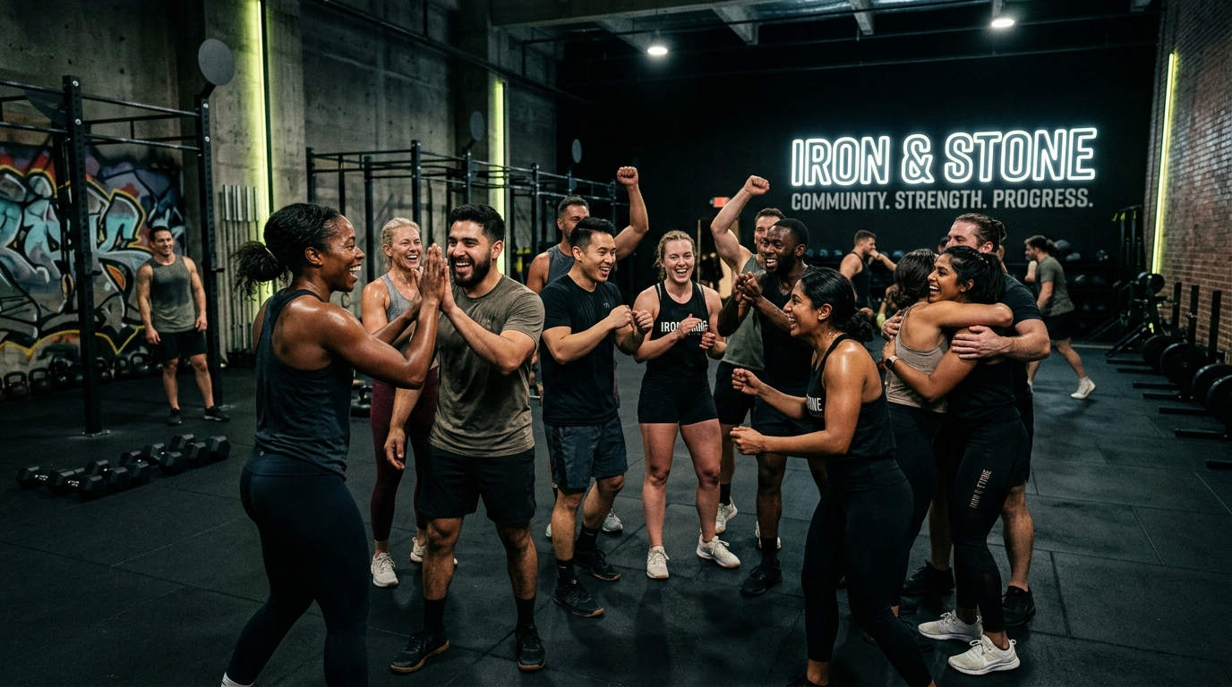 Athletes high-fiving in gym community celebration