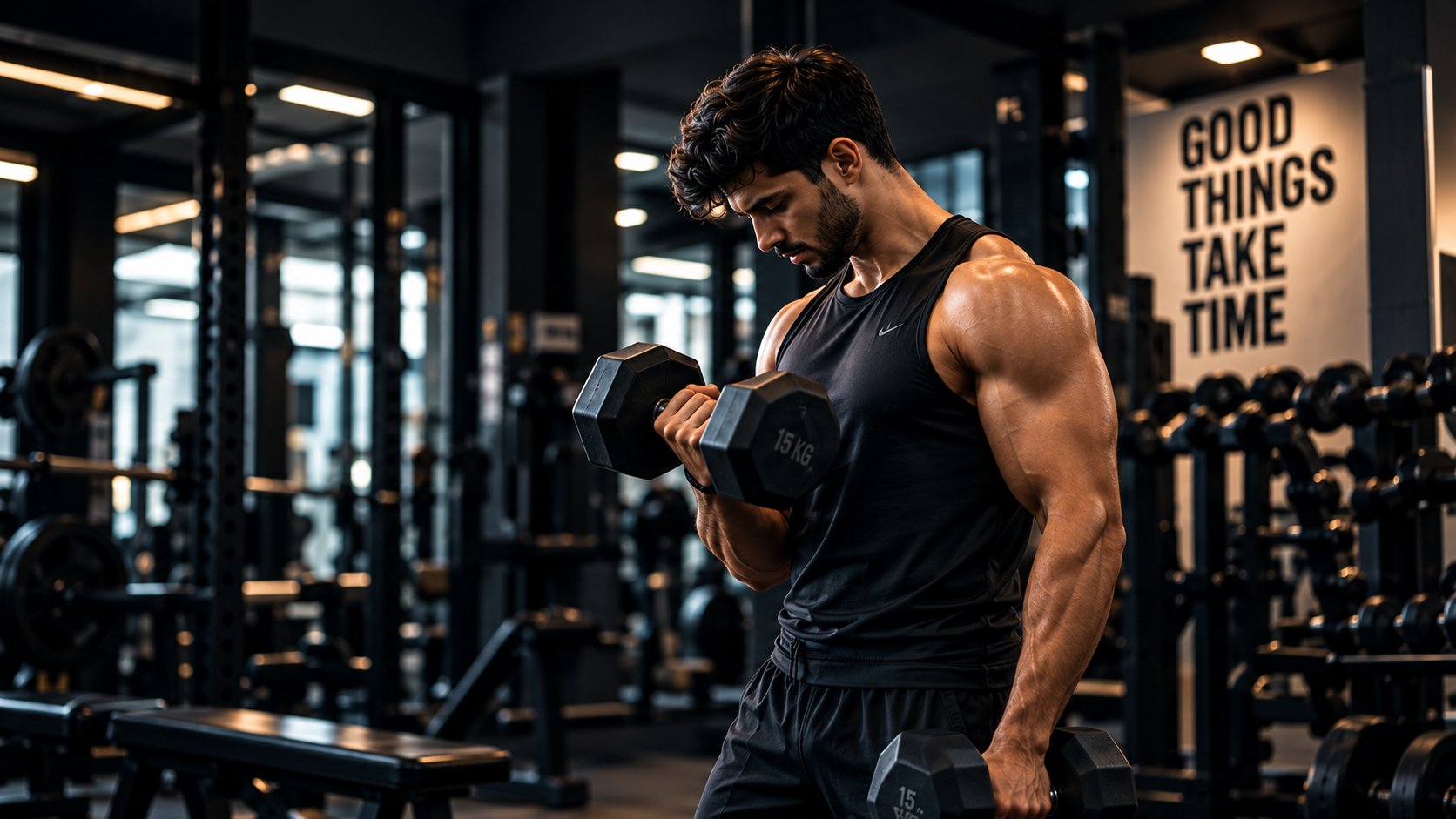 Athlete training with heavy dumbbell at IronHabit
